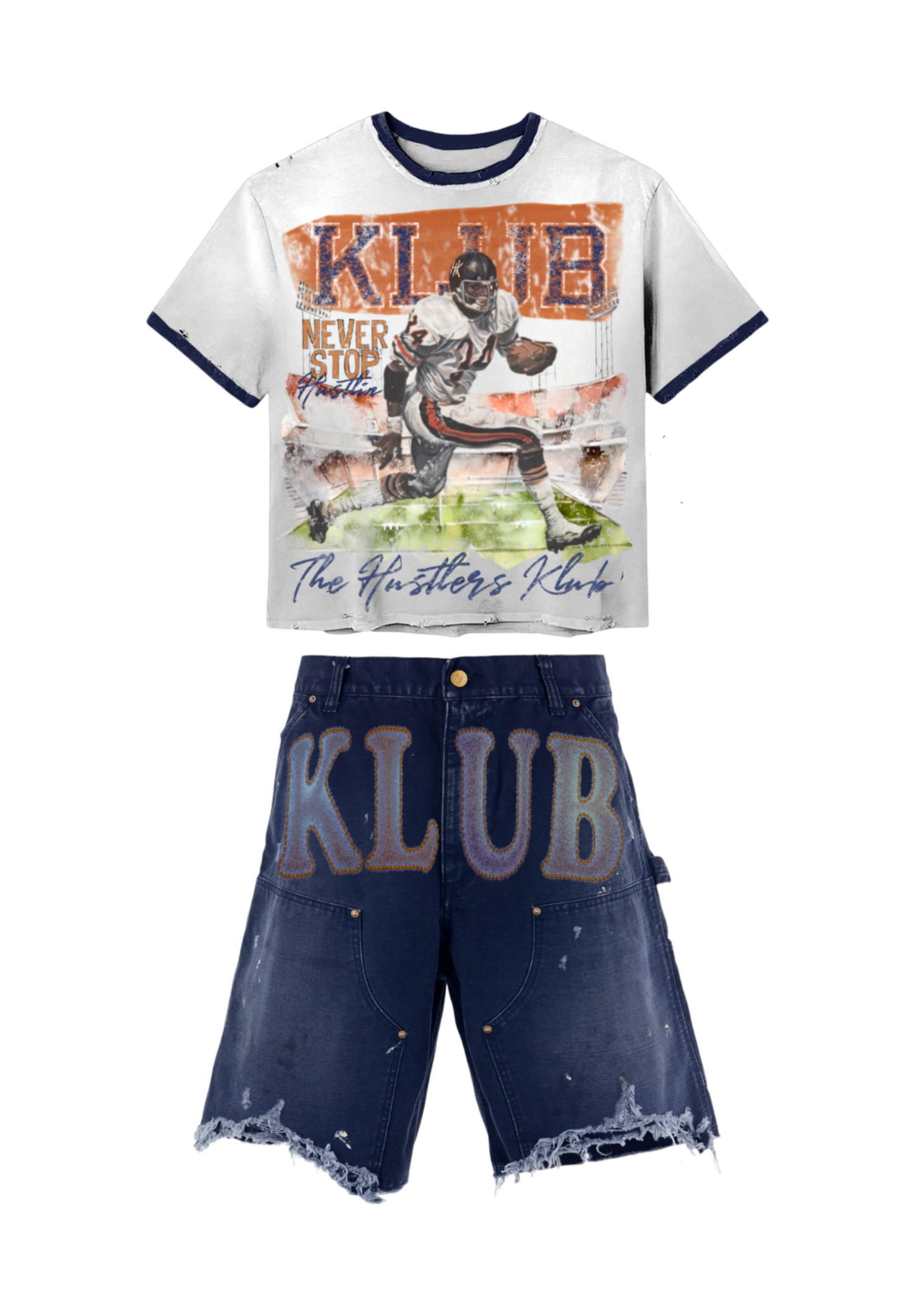“Keep Hustlin” Vintage Graphic Ringer T-Shirt & Jorts