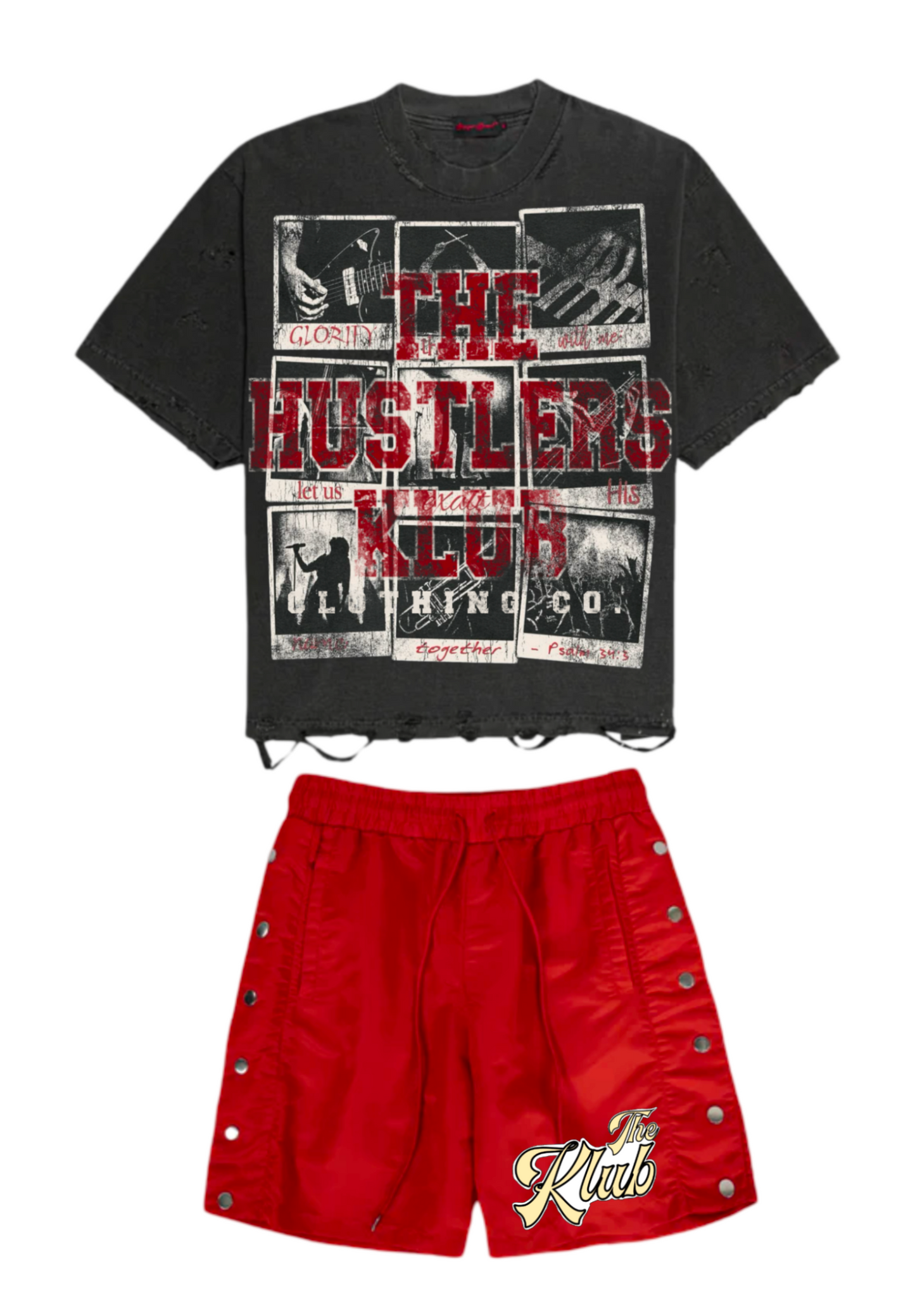“Vintage Rockstar Klub” Red Nylon Short-Set