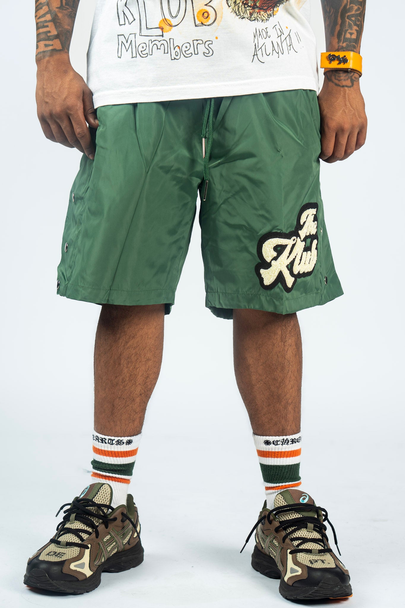 “The Strong Survive” Olive Nylon Short Sets