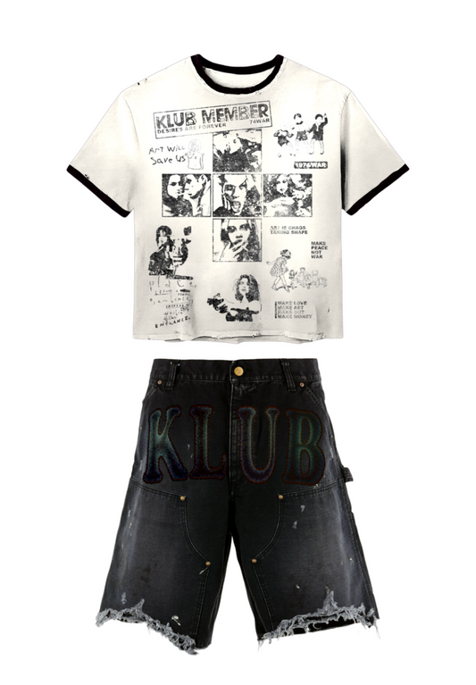 “Klub Member” Vintage Graphic Ringer T-Shirt & Jorts