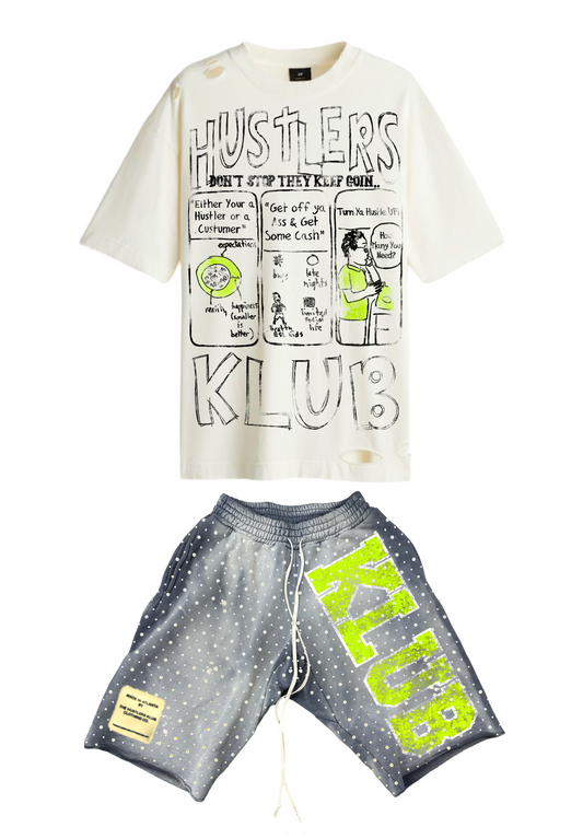“Hustlers Don’t Stop” Rhinestone Short Set