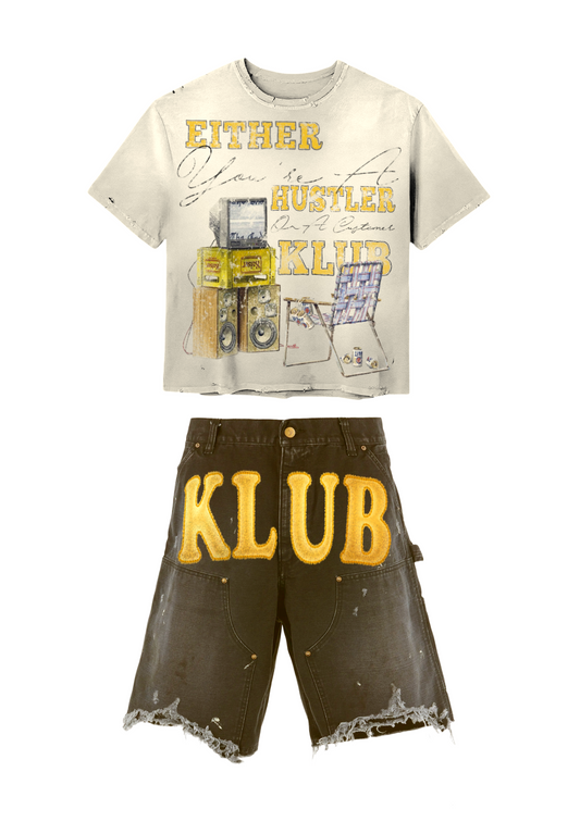 “Hustler or Customer” Vintage Graphic Ringer T-Shirt & Jorts
